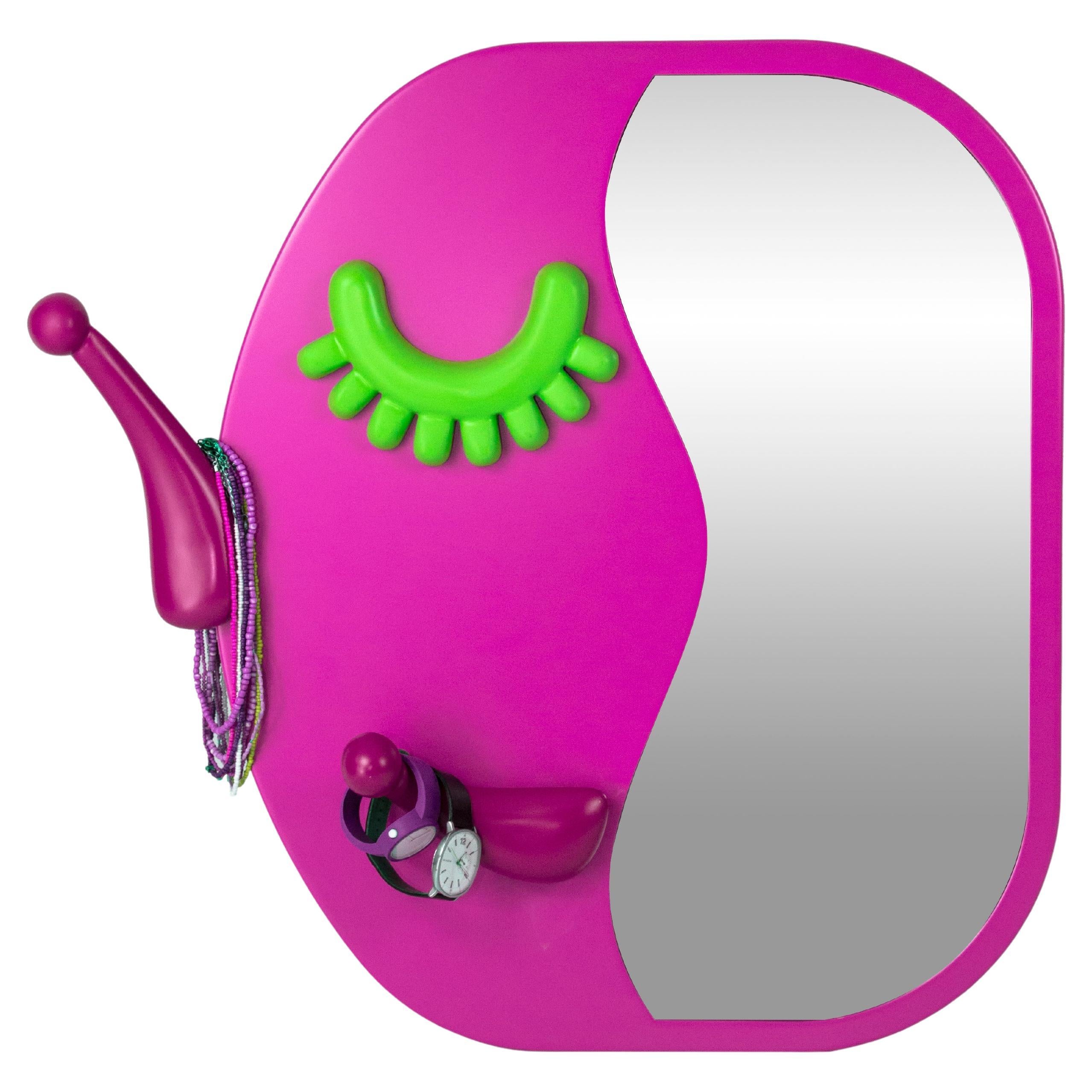 Face to Face Wall Mirror: Chic Pink Dressing Mirror with Hanger For Sale