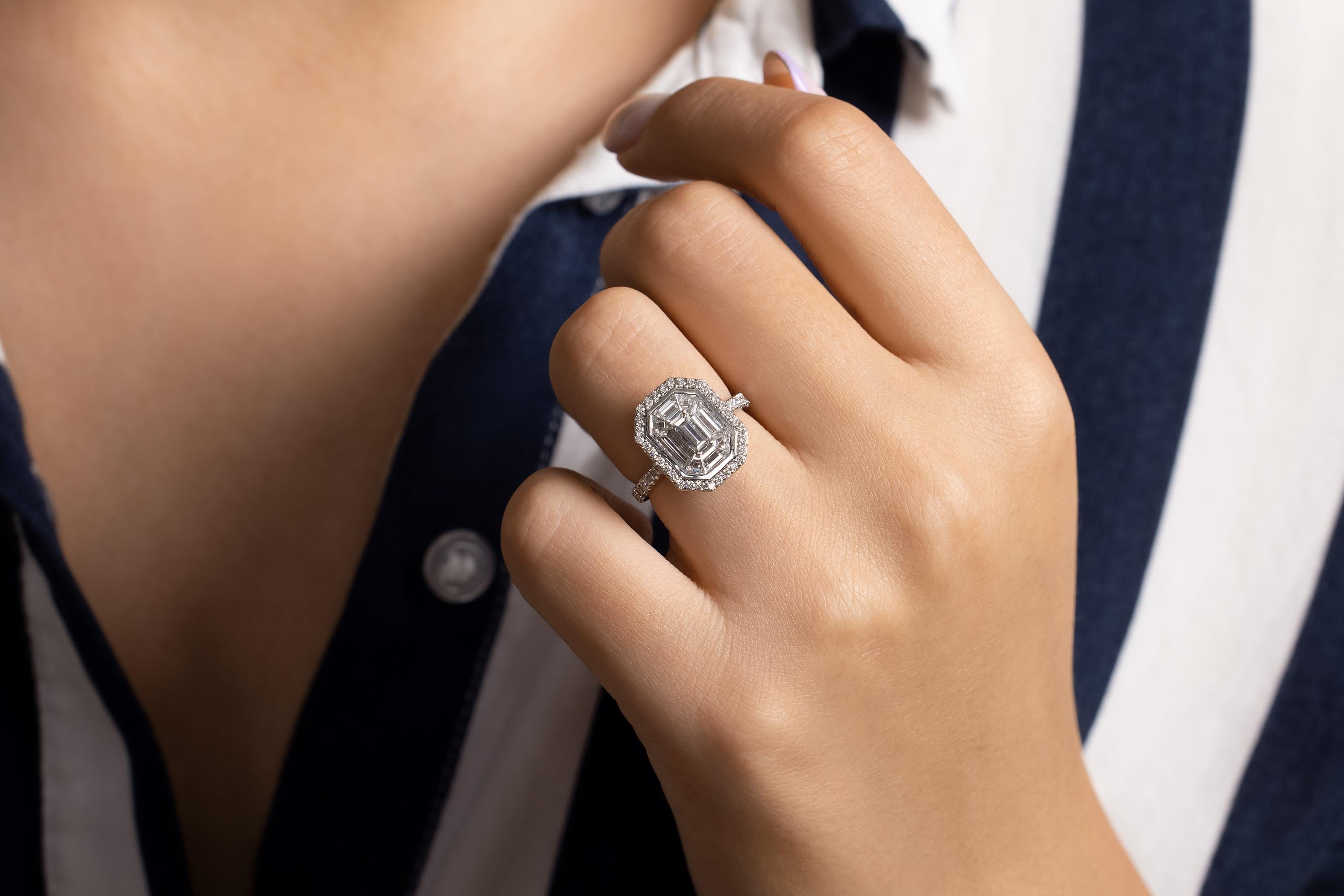 Face Up 5ct Emerald Mosaic Diamond Halo Engagement Wedding 14k Ring 3