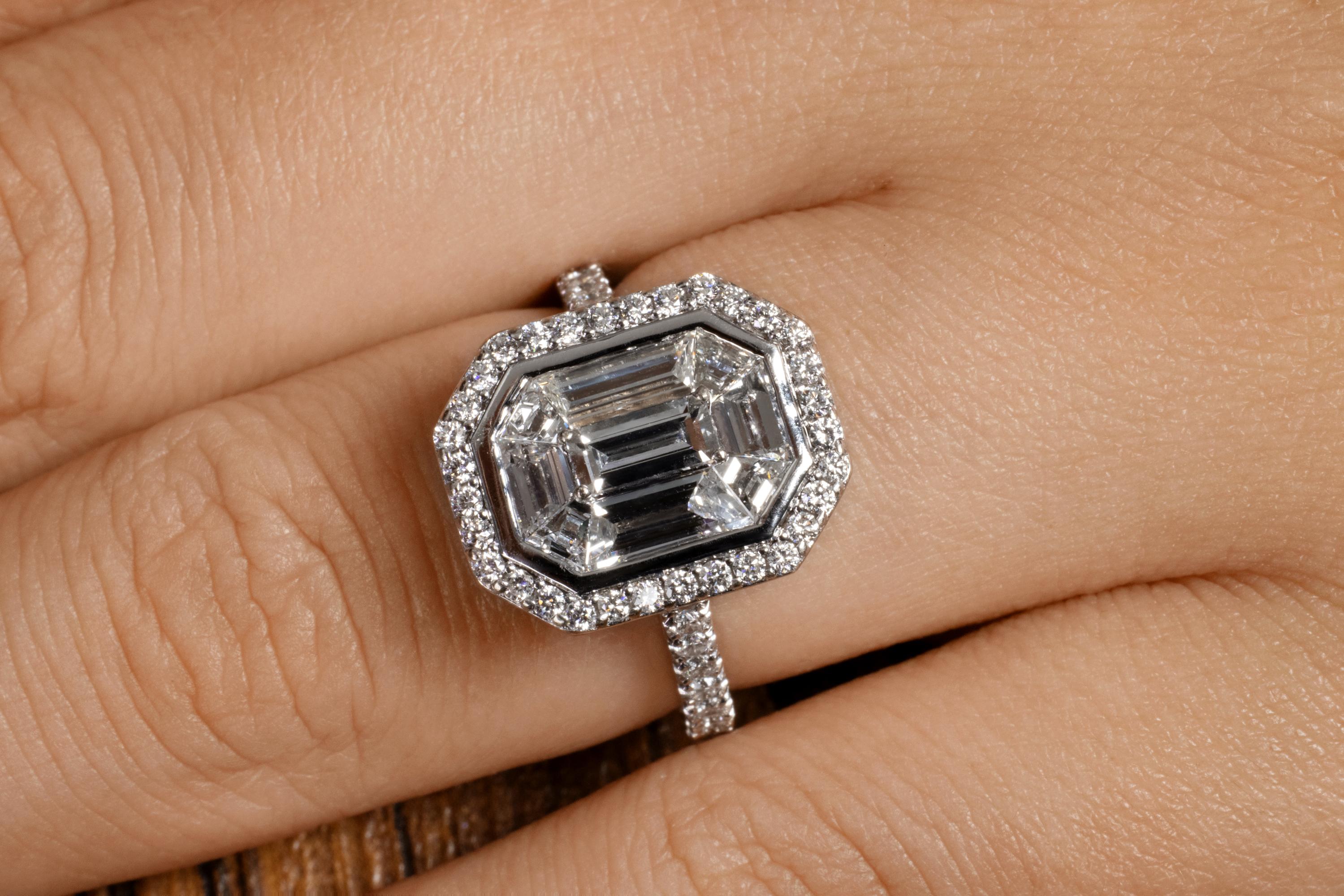 Emerald Cut Face Up 5ct Emerald Mosaic Diamond Halo Engagement Wedding 14k Ring