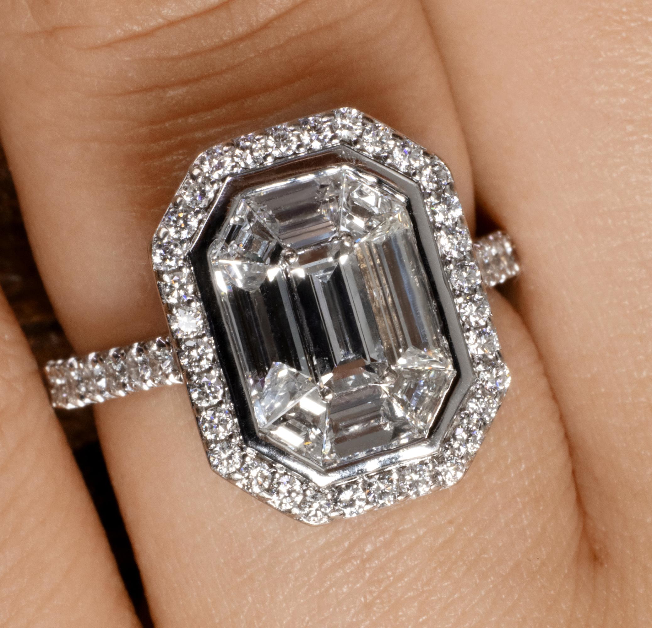 Face Up 5ct Emerald Mosaic Diamond Halo Engagement Wedding 14k Ring 1
