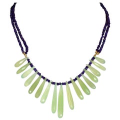 Collier Cactus à maillons en or 18 carats avec améthyste facettée et gouttes de calcédoine verte