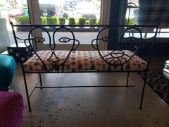 "Faces" Vintage Black Iron Bench