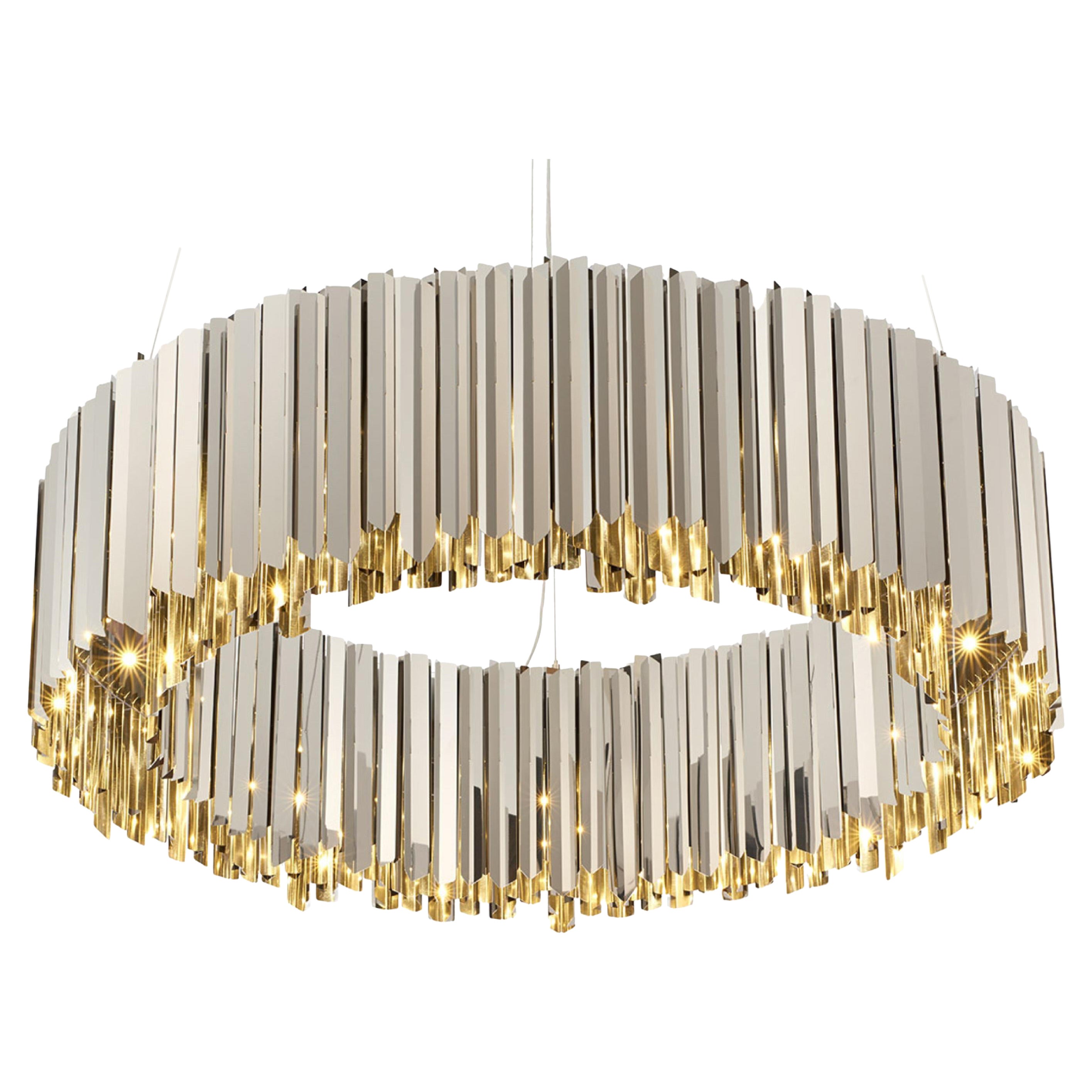 Lampadario Facet 1000mm / 39.25" in acciaio inox lucido di Tom Kirk Elenco UL