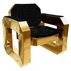 Facet Contemporary Lounge Chair Black with Brass