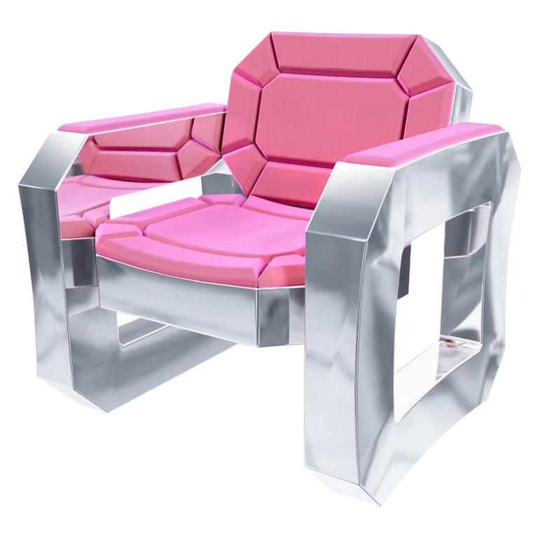 Facet Contemporary Lounge Chair Pink with Silver For Sale