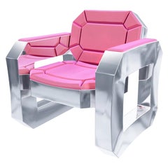 Facet Contemporary Lounge Chair Pink with Silver