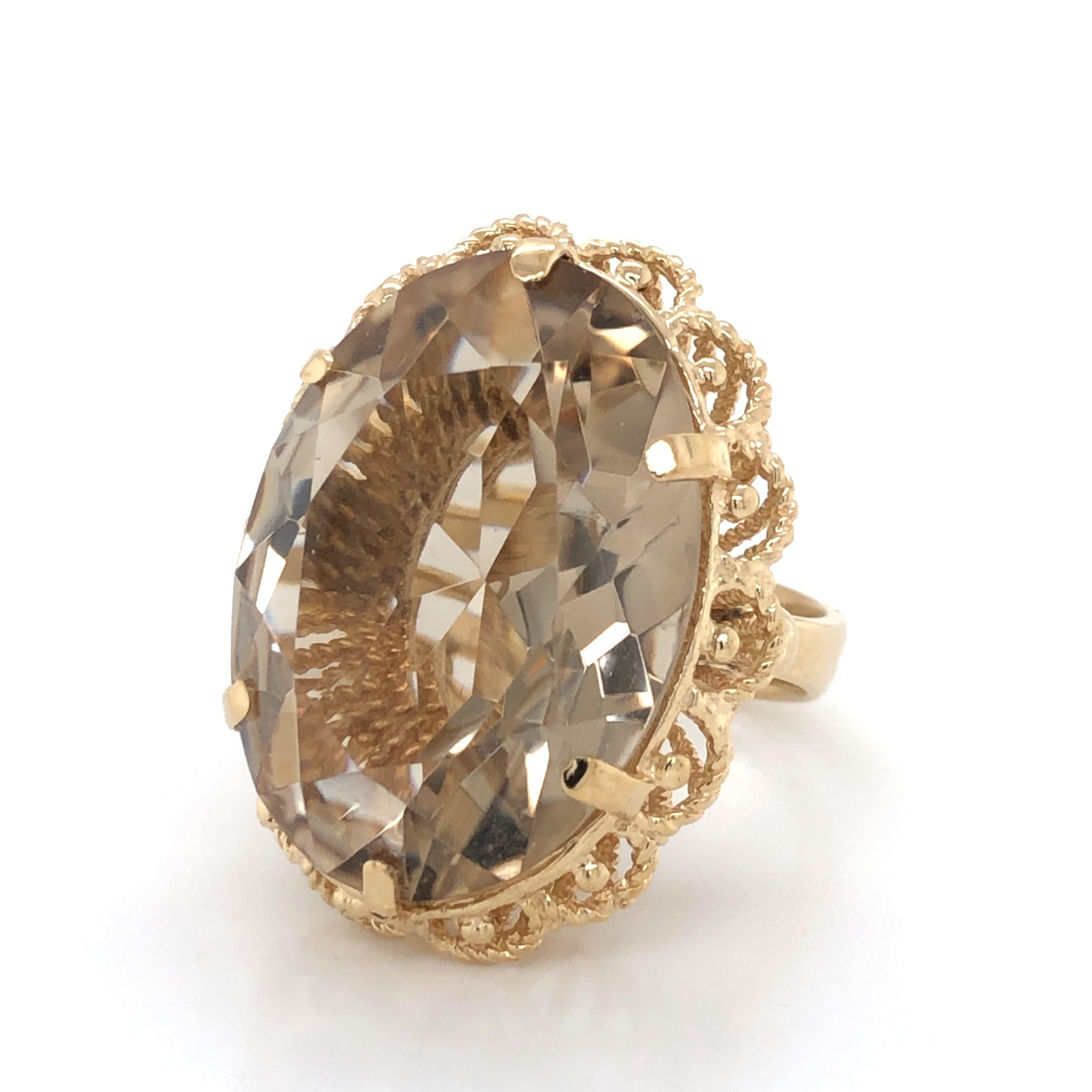 Women's Facet Cut Smokey Quartz Gold Cocktail Ring For Sale