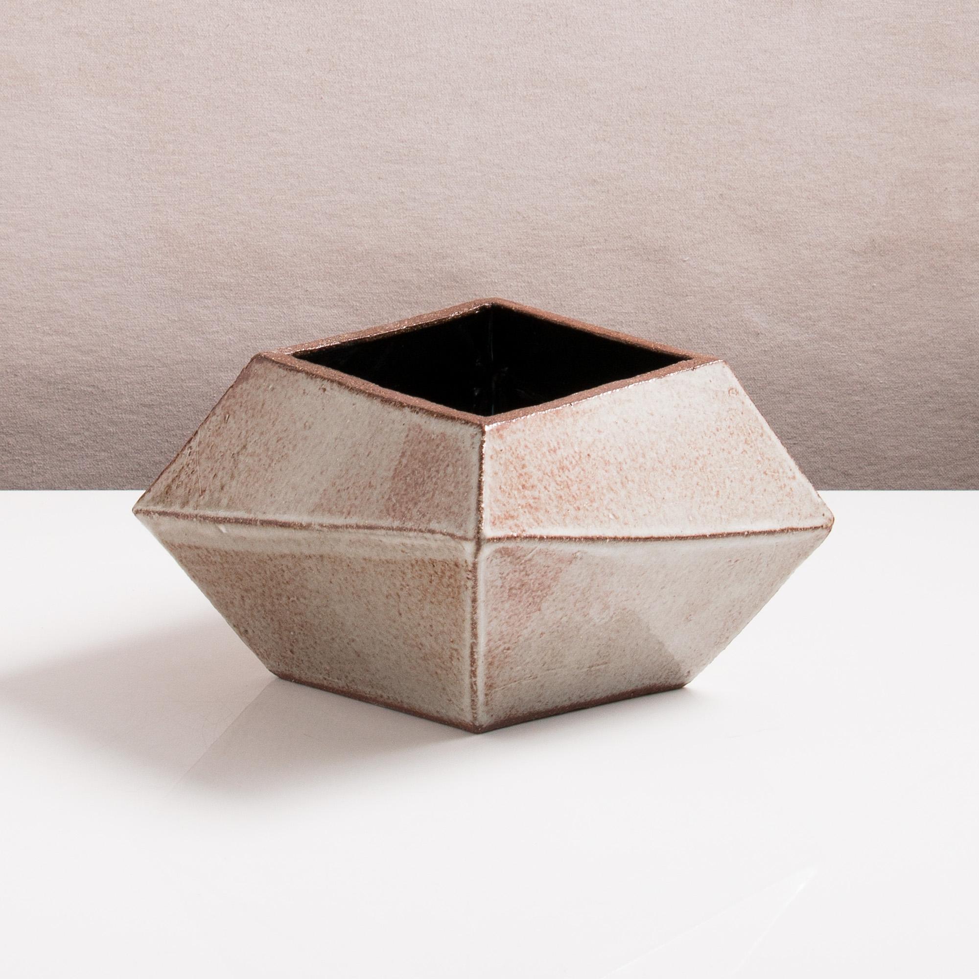 American Facet Glossy Gray, Rust, and Black Modern Geometric Ceramic Vessel