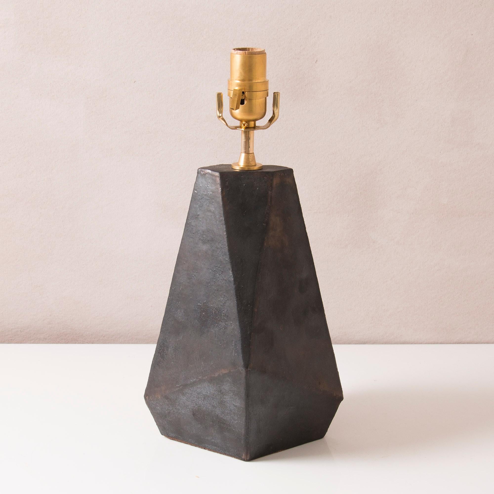Modern Facet Matte Bronze-Glazed Small Ceramic Table Lamp For Sale
