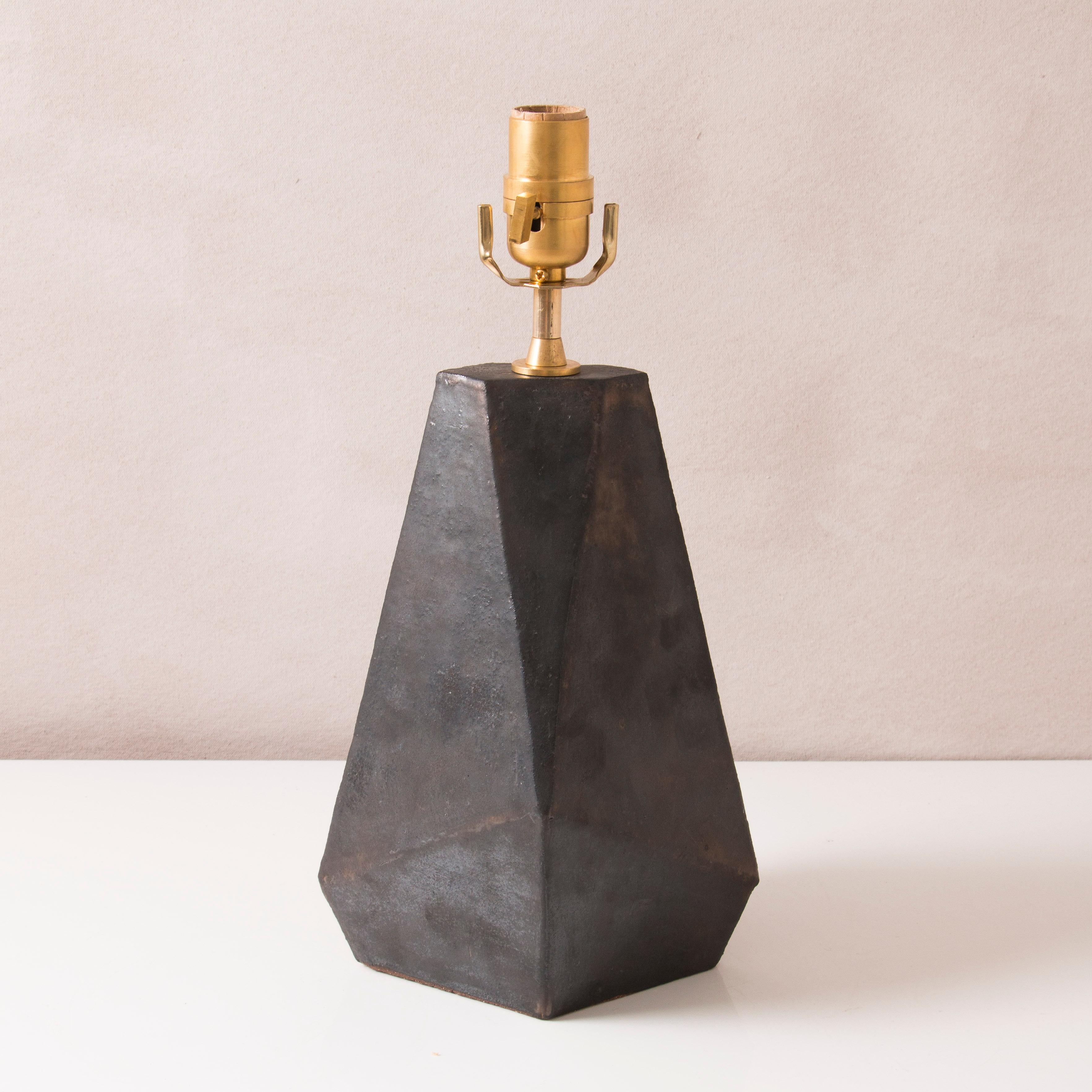 Modern Facet Taper - Matte Bronze-Glazed Small Ceramic Table Lamp For Sale