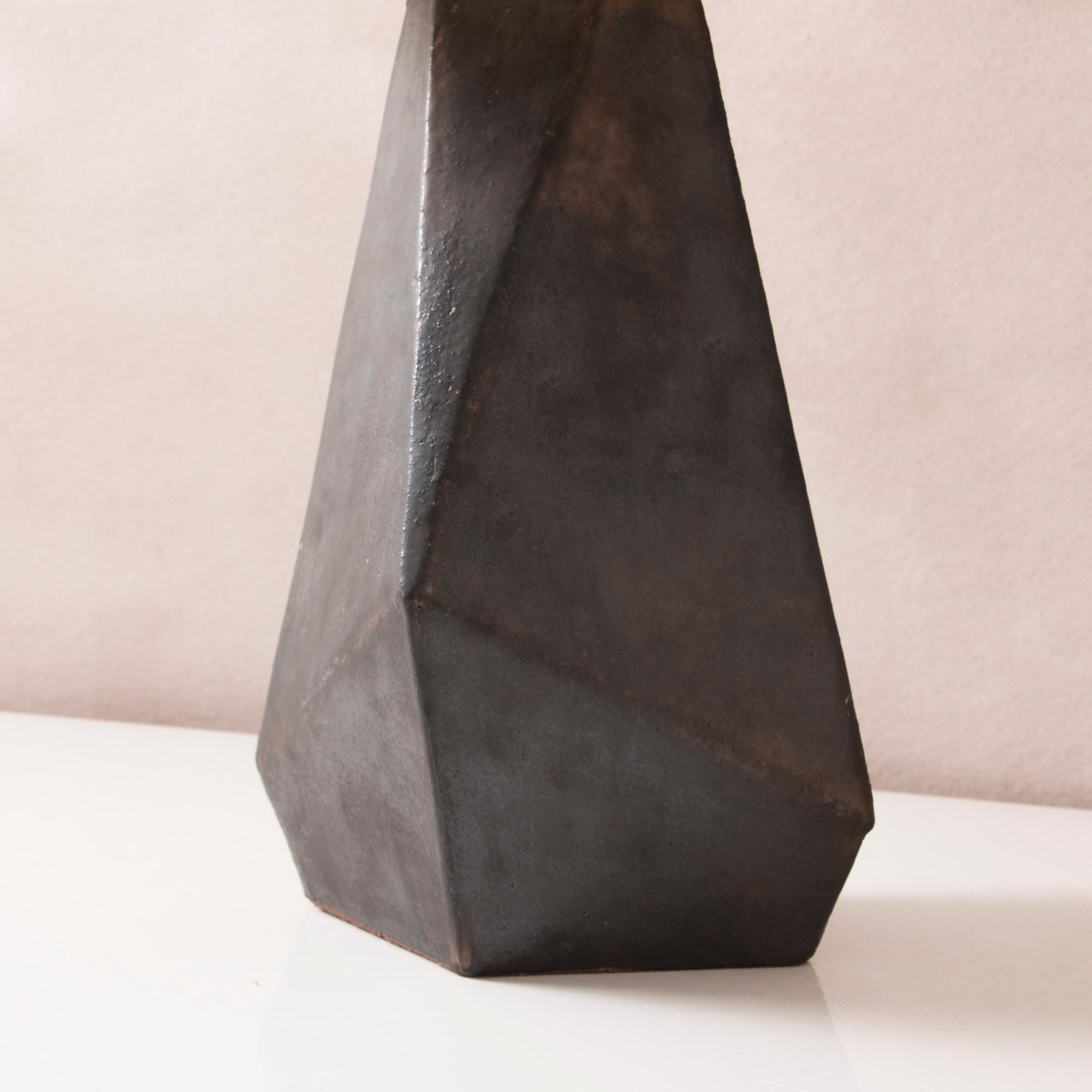 American Facet Matte Bronze-Glazed Small Ceramic Table Lamp For Sale