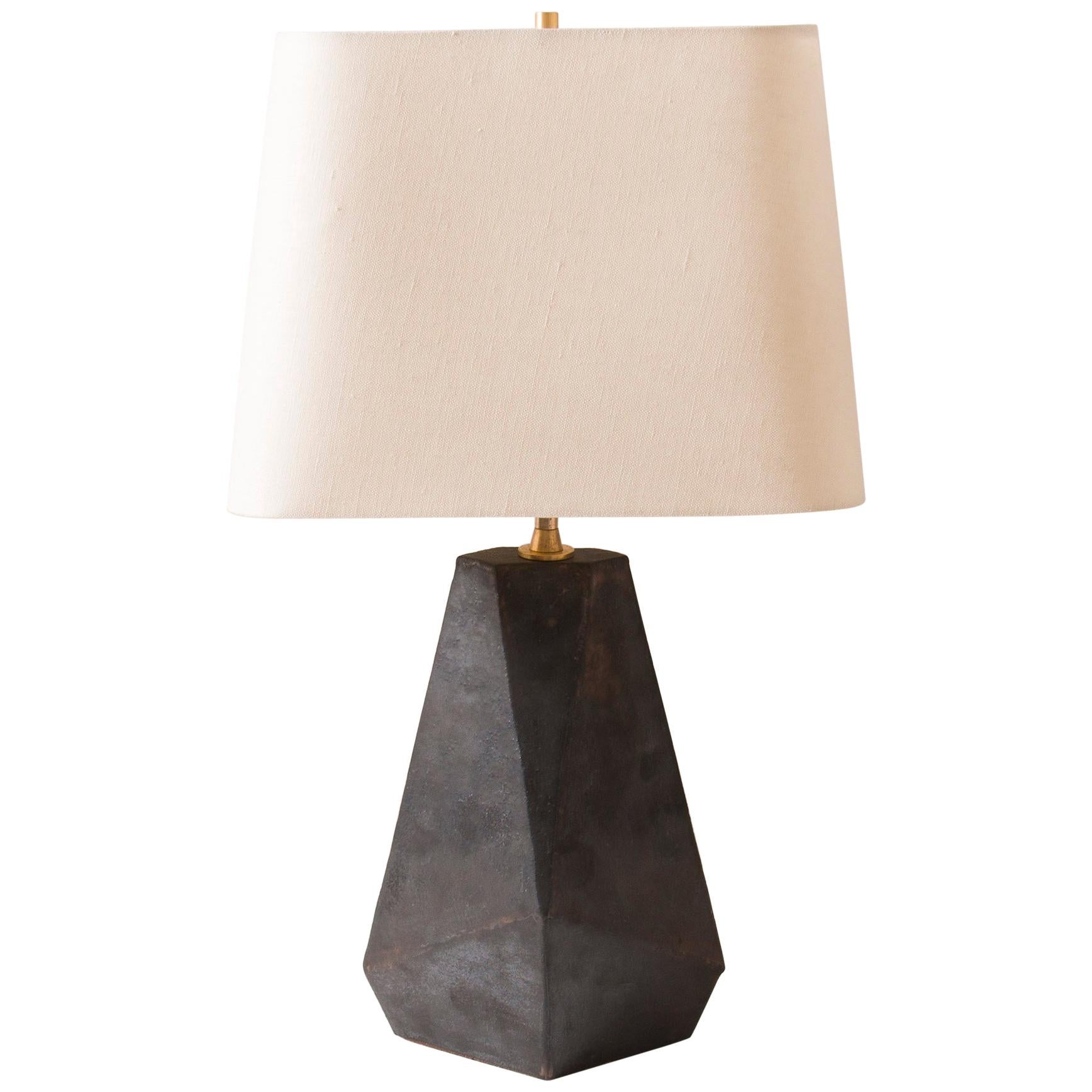 Facet Matte Bronze-Glazed Small Ceramic Table Lamp For Sale