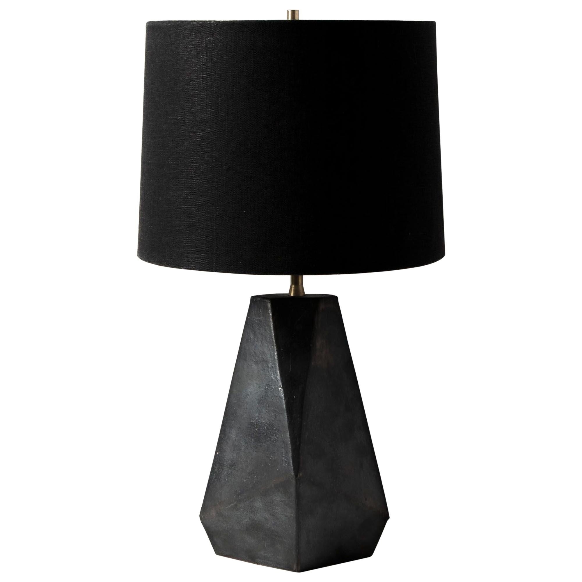 Facet Taper - Matte Bronze-Glazed Small Ceramic Table Lamp For Sale