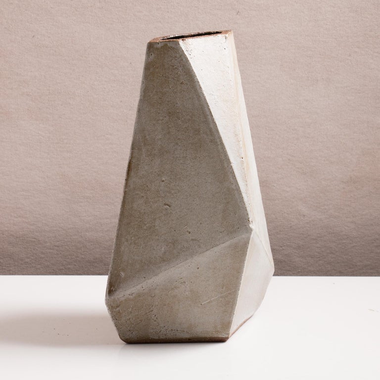 American Facet Matte Gray and Black Modern Tapered Geometric Ceramic Vase