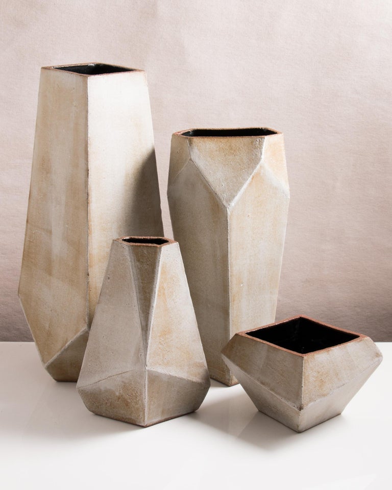 Contemporary Facet Matte Gray and Black Modern Tapered Geometric Ceramic Vase