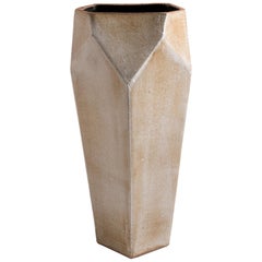 Facet Matte Gray and Black Tall Modern Geometric Ceramic Tower Vase