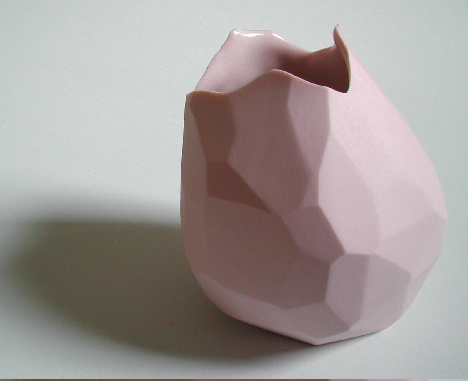 Unique facet vase in pink porcelain. Designed and made by David Wiseman, USA, 2010.
         