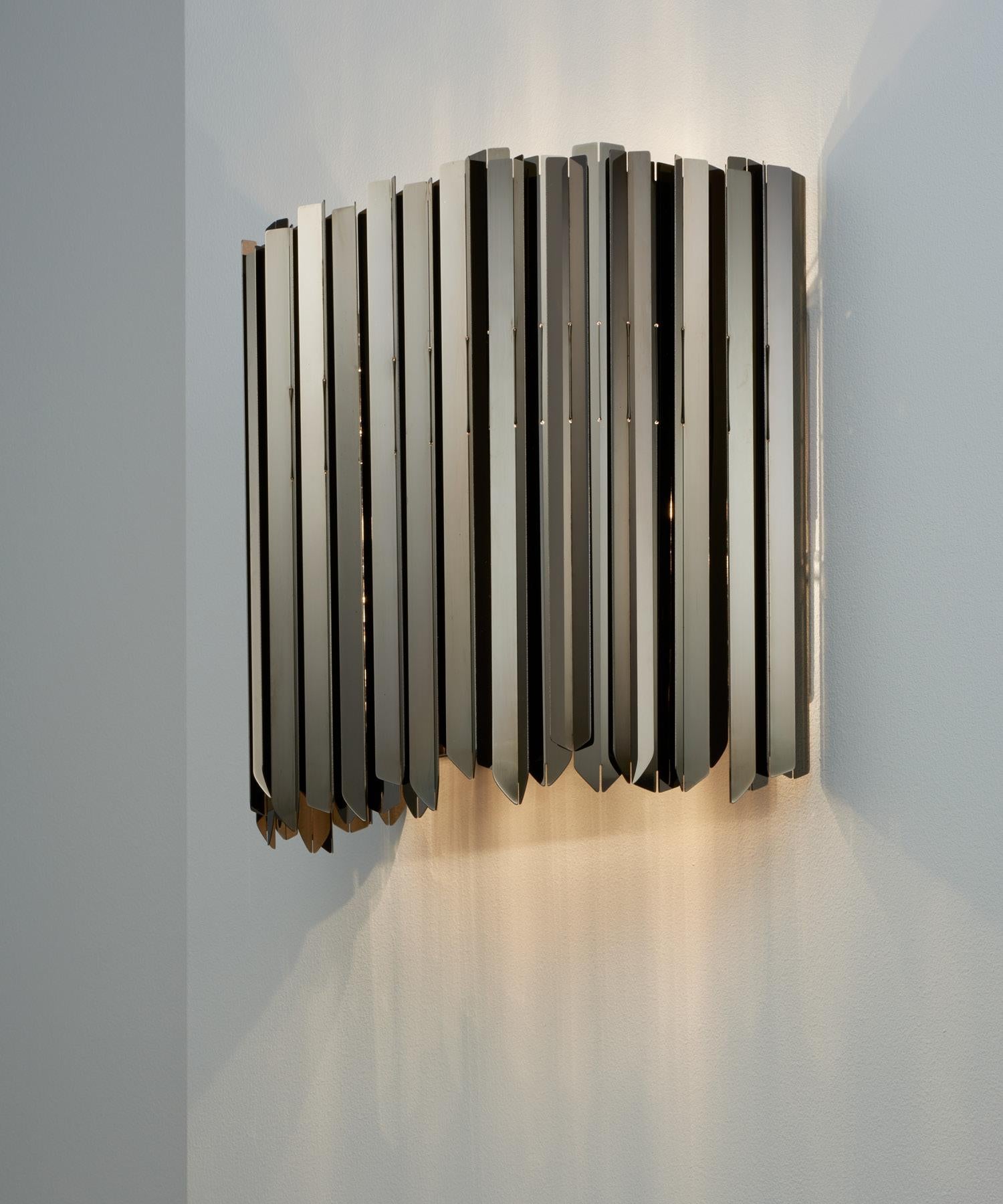 In keeping with the rest of our range, the Facet Wall Light is a unique design. Providing both up and down light, it creates a special ambience- adding a distinct richness to your interior. The luxurious metal finish is available in polished