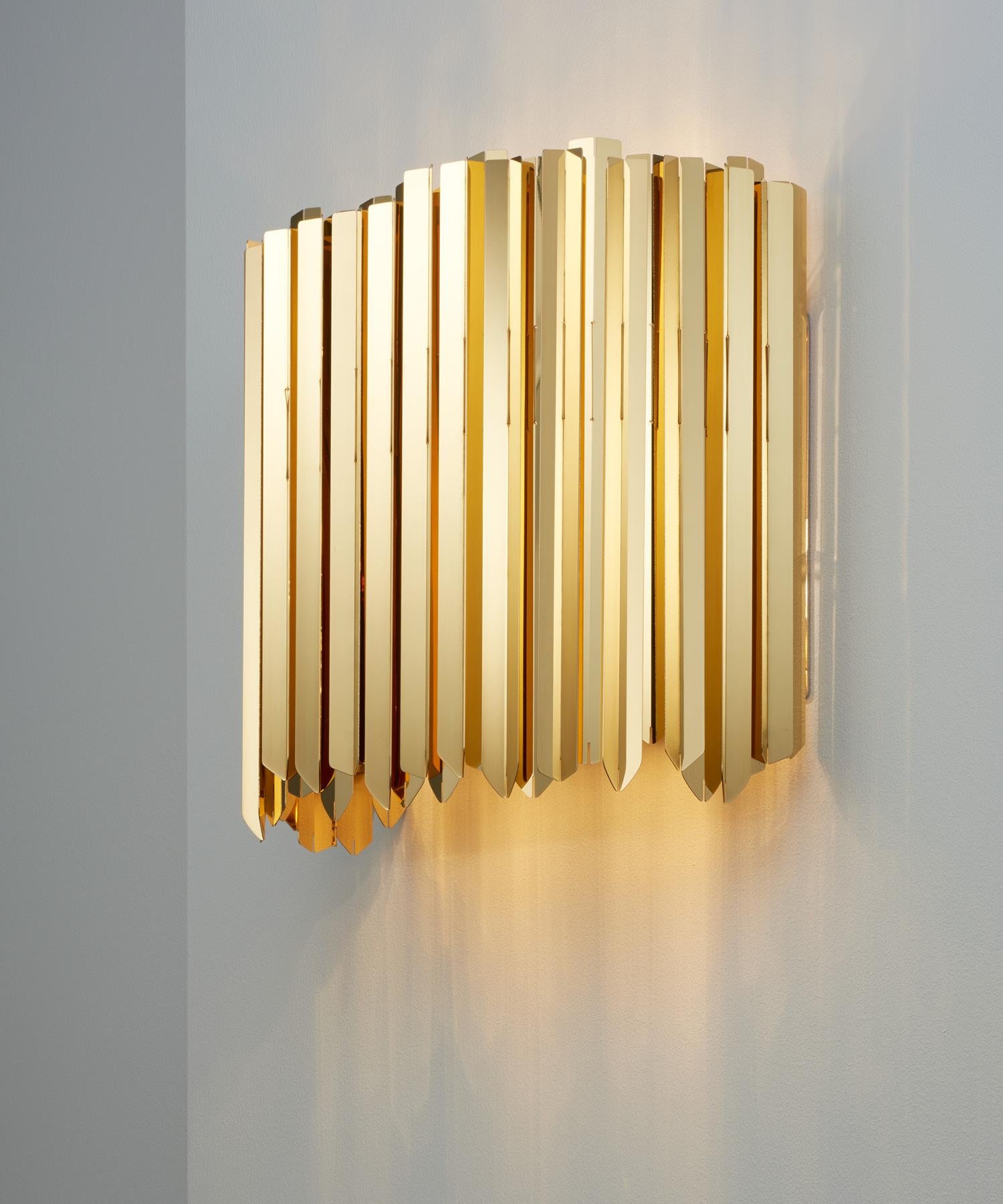 British Facet Wall Light in Satin Gold by Tom Kirk, UL Listed For Sale