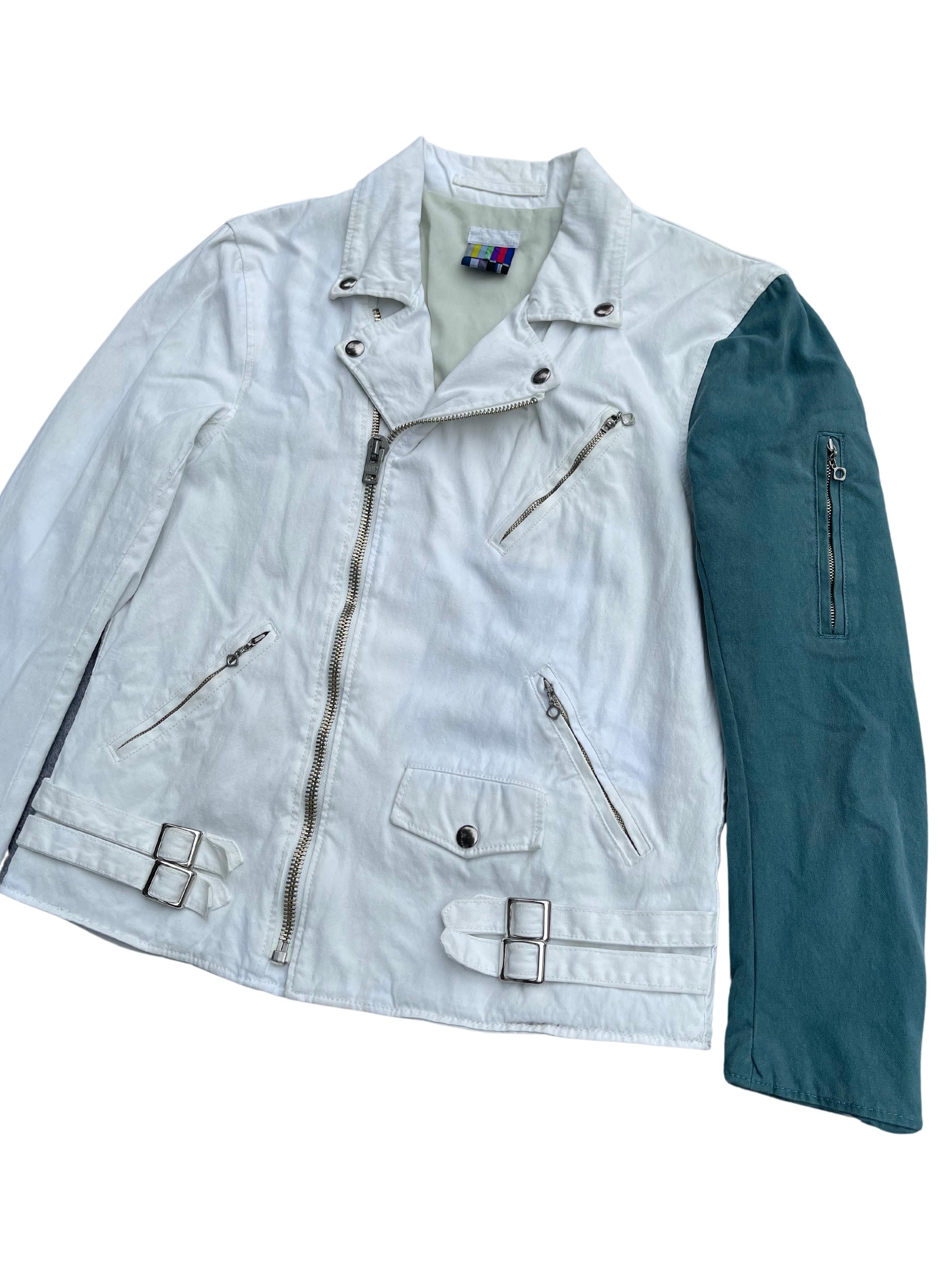 Facetasm Bi-Color Sleeve Denim Riders Jacket For Sale at 1stDibs