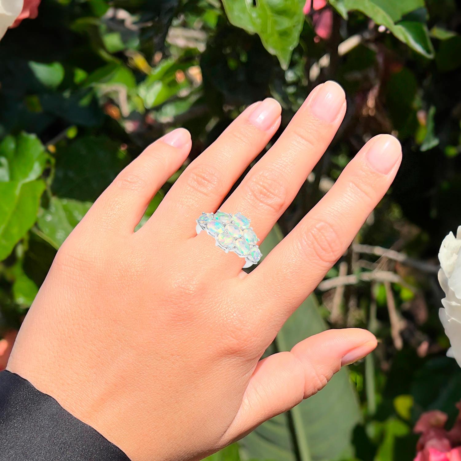 Contemporary Faceted 2.15 Carats Ethiopian Opal Cluster Ring Sterling Silver