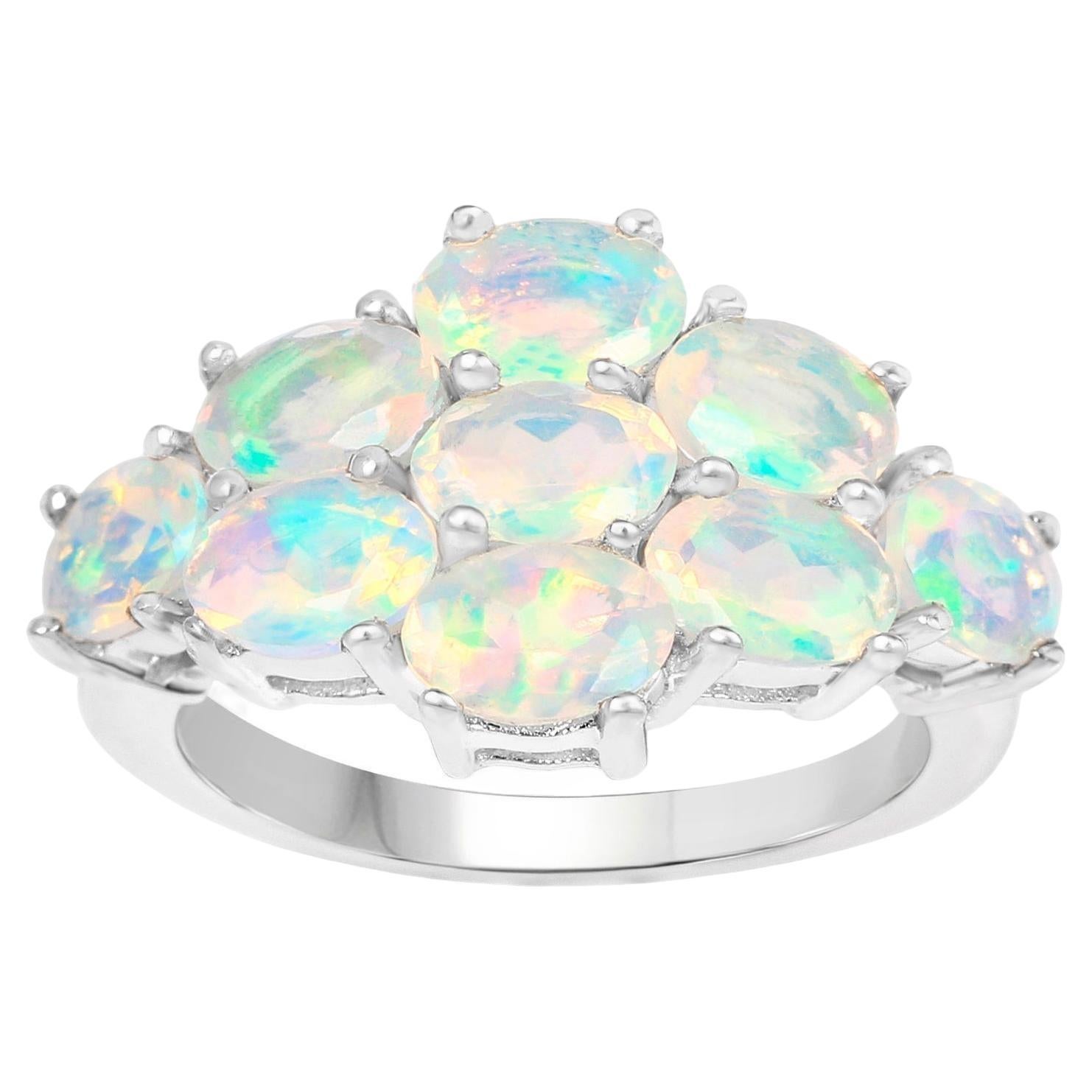 Faceted 2.15 Carats Ethiopian Opal Cluster Ring Sterling Silver For Sale