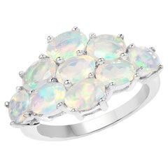 Faceted 2.15 Carats Ethiopian Opal Cluster Ring Sterling Silver