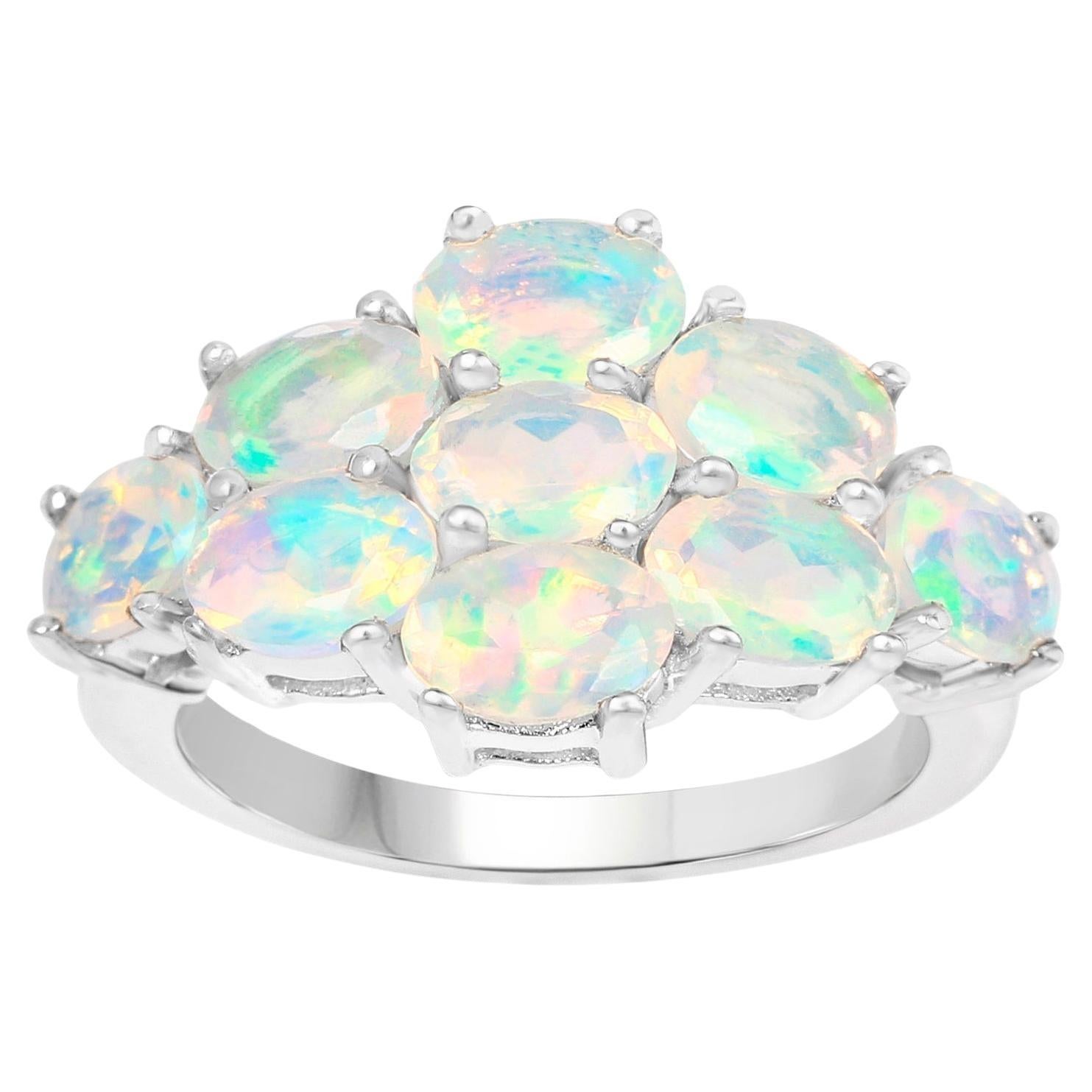 facettierter äthiopischer Opal-Cluster-Ring aus Sterlingsilber mit 2,15 Karat im Angebot