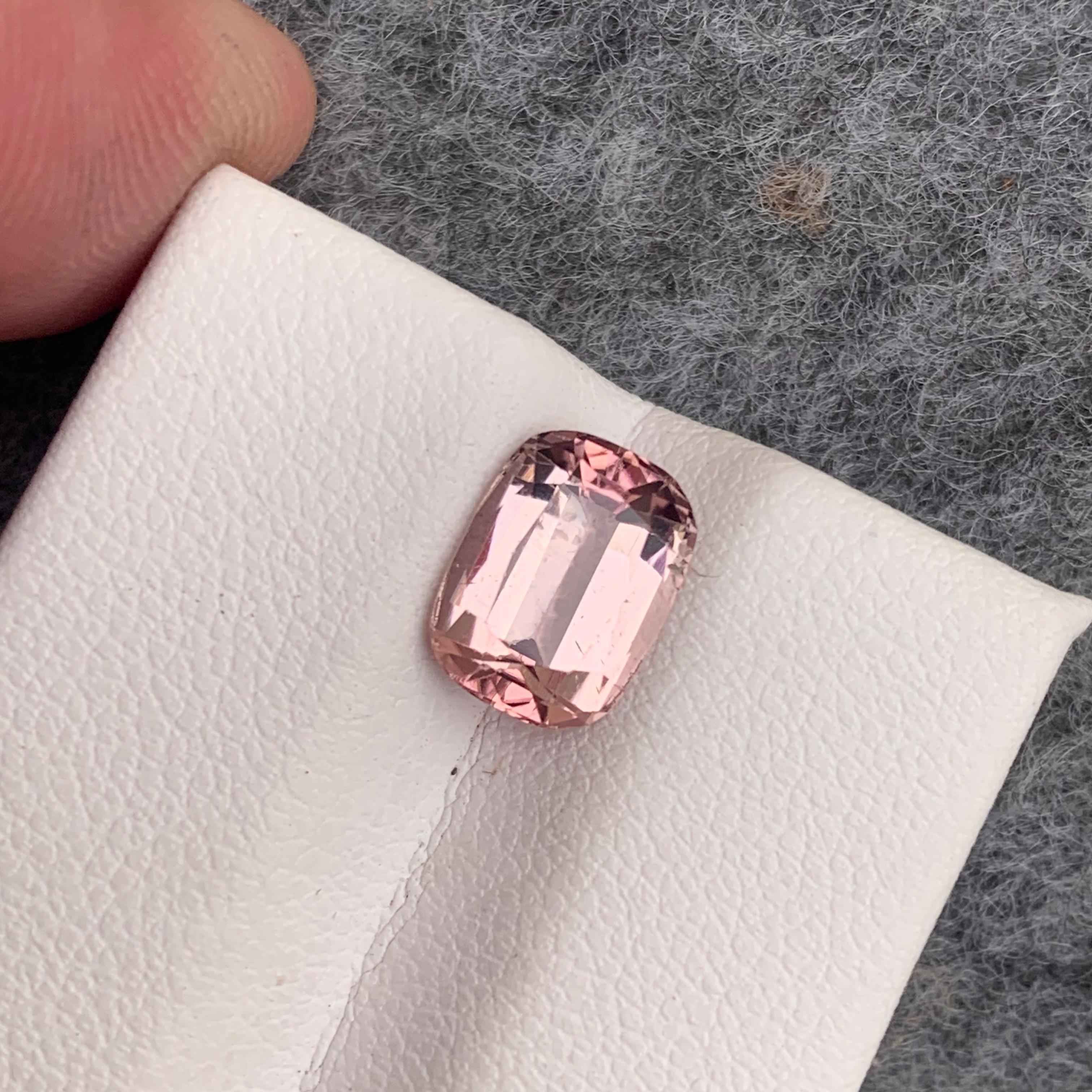 Arts and Crafts Faceted 2.50 Carat Cushion Shape Peach Pink Tourmaline Gemstone For Sale