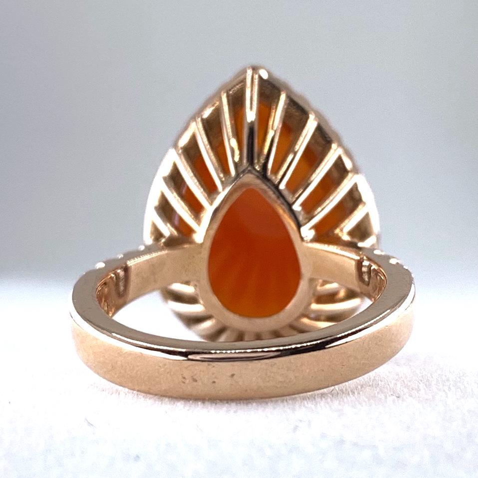 Faceted 4.0 Carat Carnelian Slice Pear-Shaped Diamond Halo Ring in Rose Gold 2