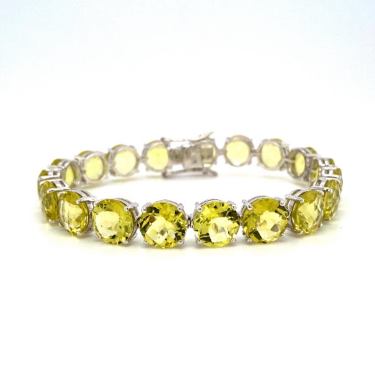 Round Cut Faceted 62.70 Carats Lemon Topaz Tennis Bracelet Grandma Gift in 925 Silver For Sale