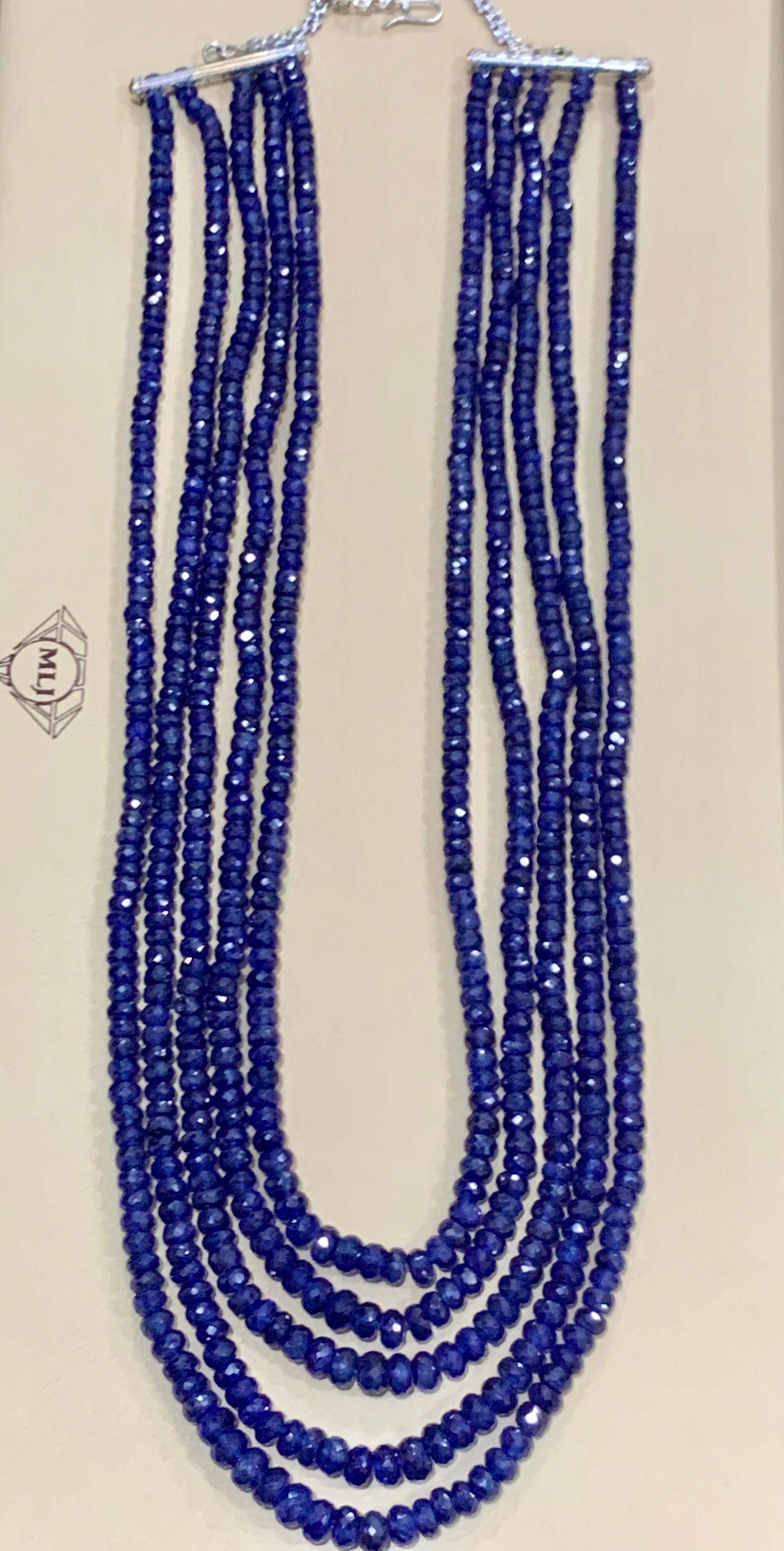 Facettierte facettierte 980 Karat natürlicher Tansanit Perle Fünfreihige Halskette 14 Karat Gold im Zustand „Hervorragend“ im Angebot in New York, NY