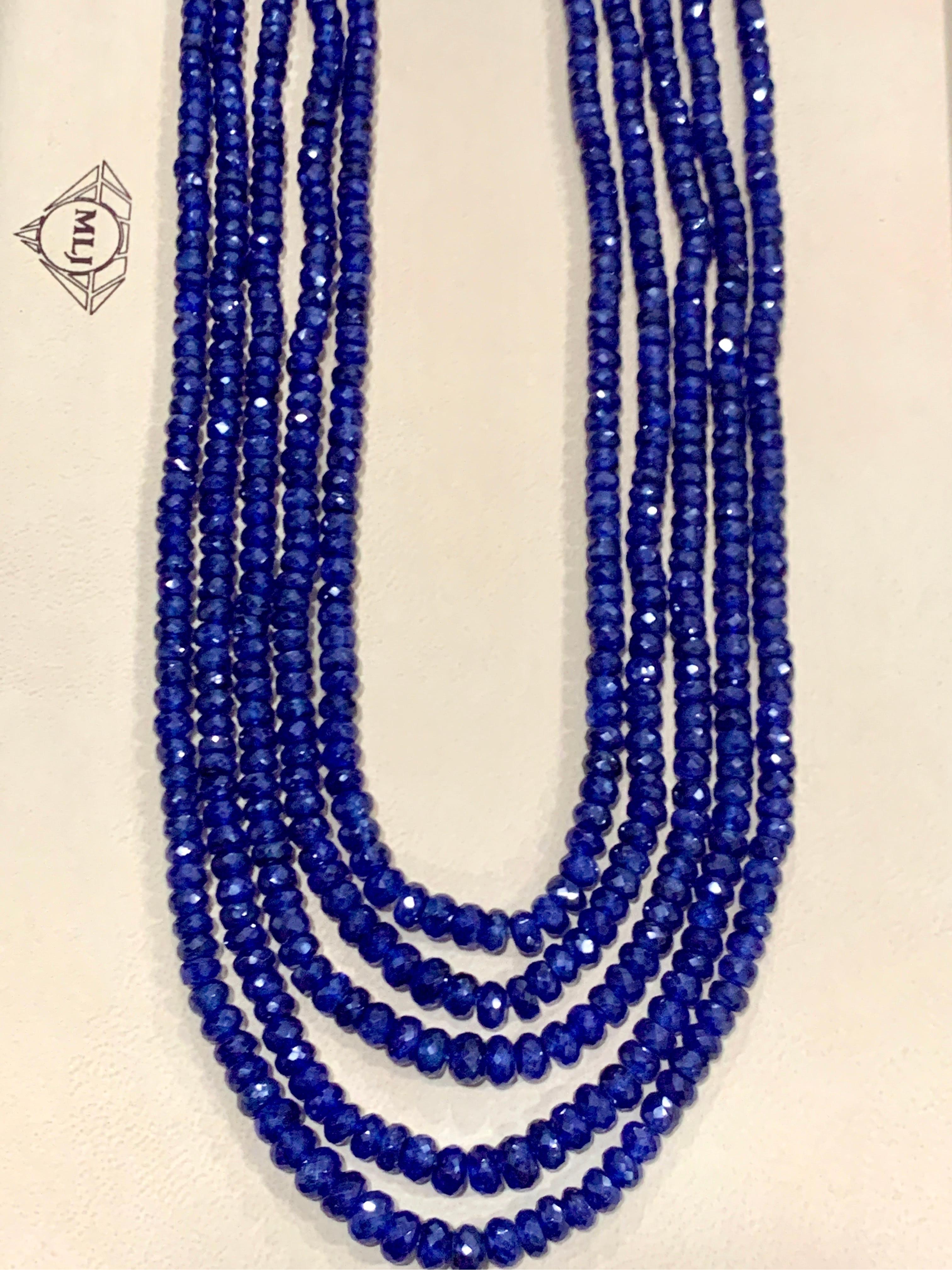 Facettierte facettierte 980 Karat natürlicher Tansanit Perle Fünfreihige Halskette 14 Karat Gold im Angebot 2