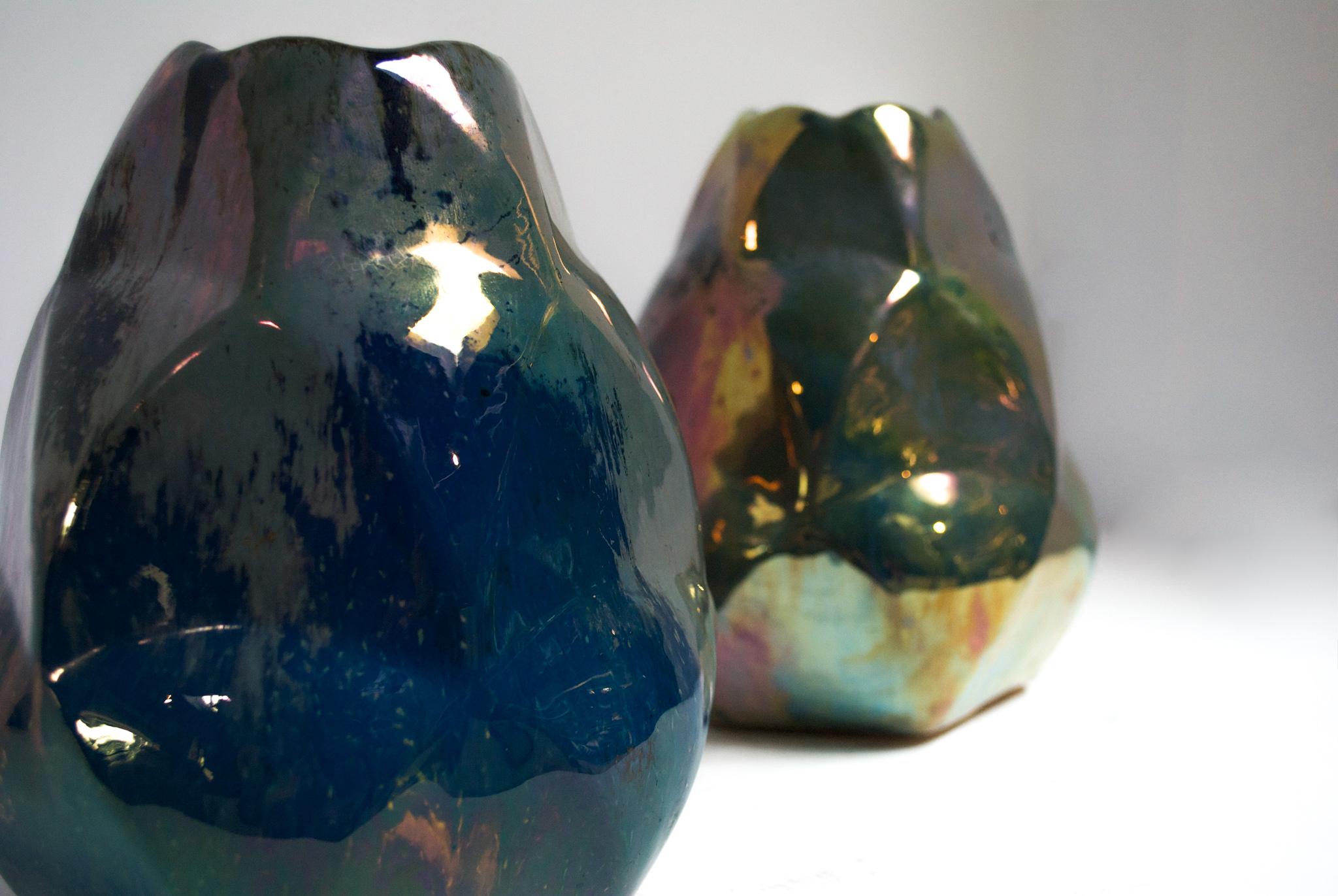 French Pair of Faceted Alphonse Cytere Vase For Sale