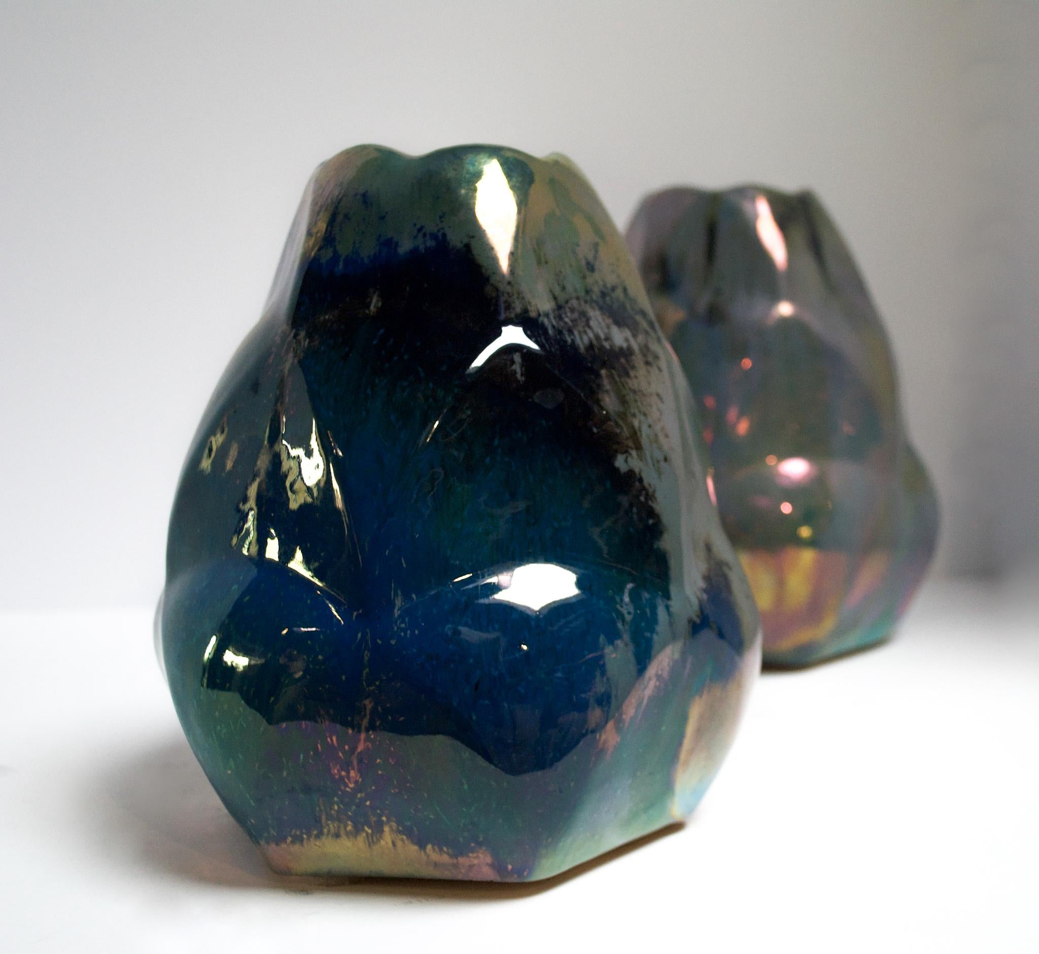 Ceramic Pair of Faceted Alphonse Cytere Vase For Sale