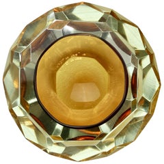 Faceted Amber Colored Murano Sommerso Cut Glass Bowl Attributed to Mandruzzato