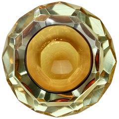 Faceted Amber Colored Murano Sommerso Cut Glass Bowl Attributed to Mandruzzato 