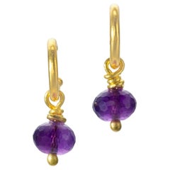 Faceted Amethyst and 22 Karat Yellow Gold Earrings