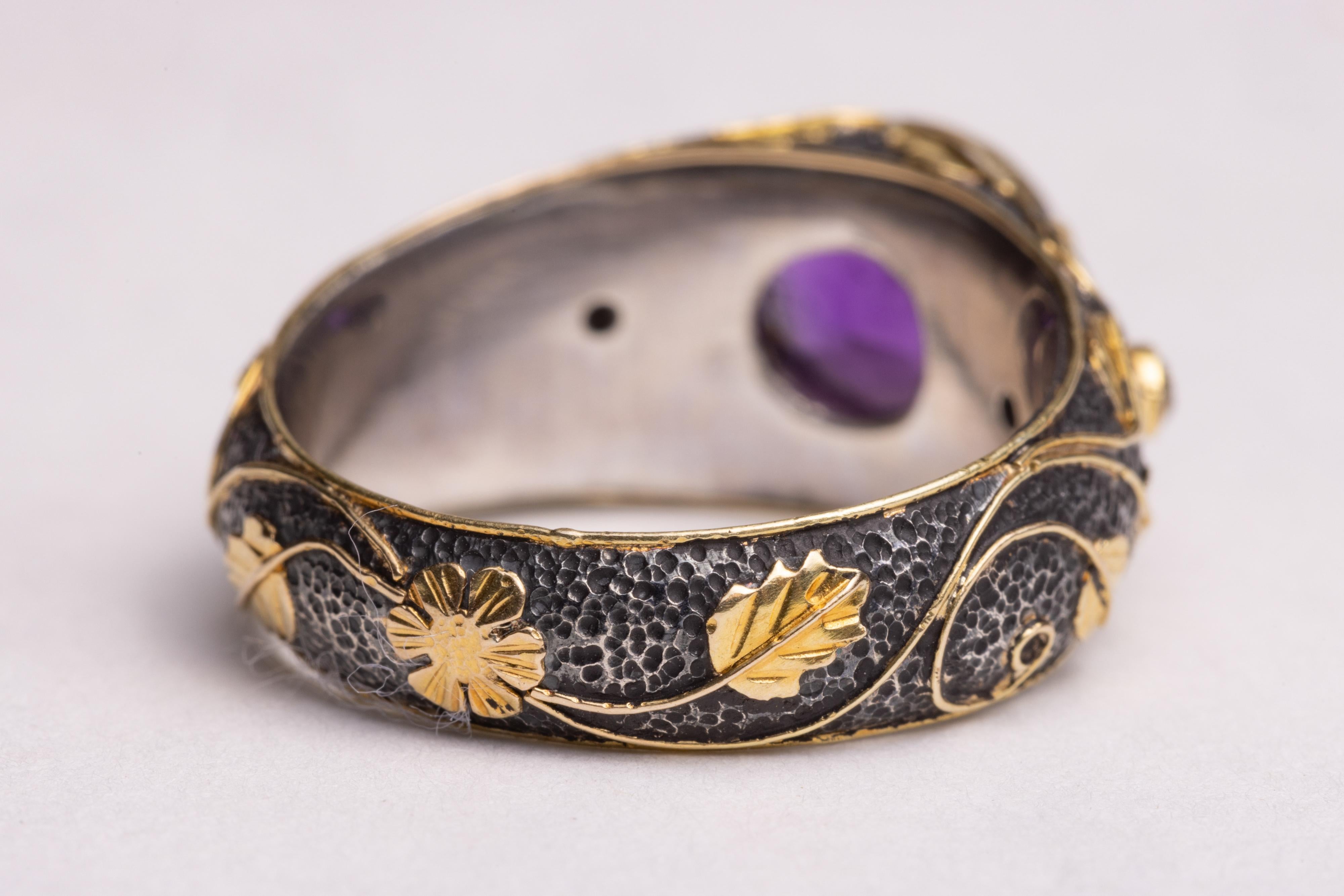 Faceted Amethyst and Diamond Ring in 18K Gold and Sterling In Excellent Condition In Nantucket, MA