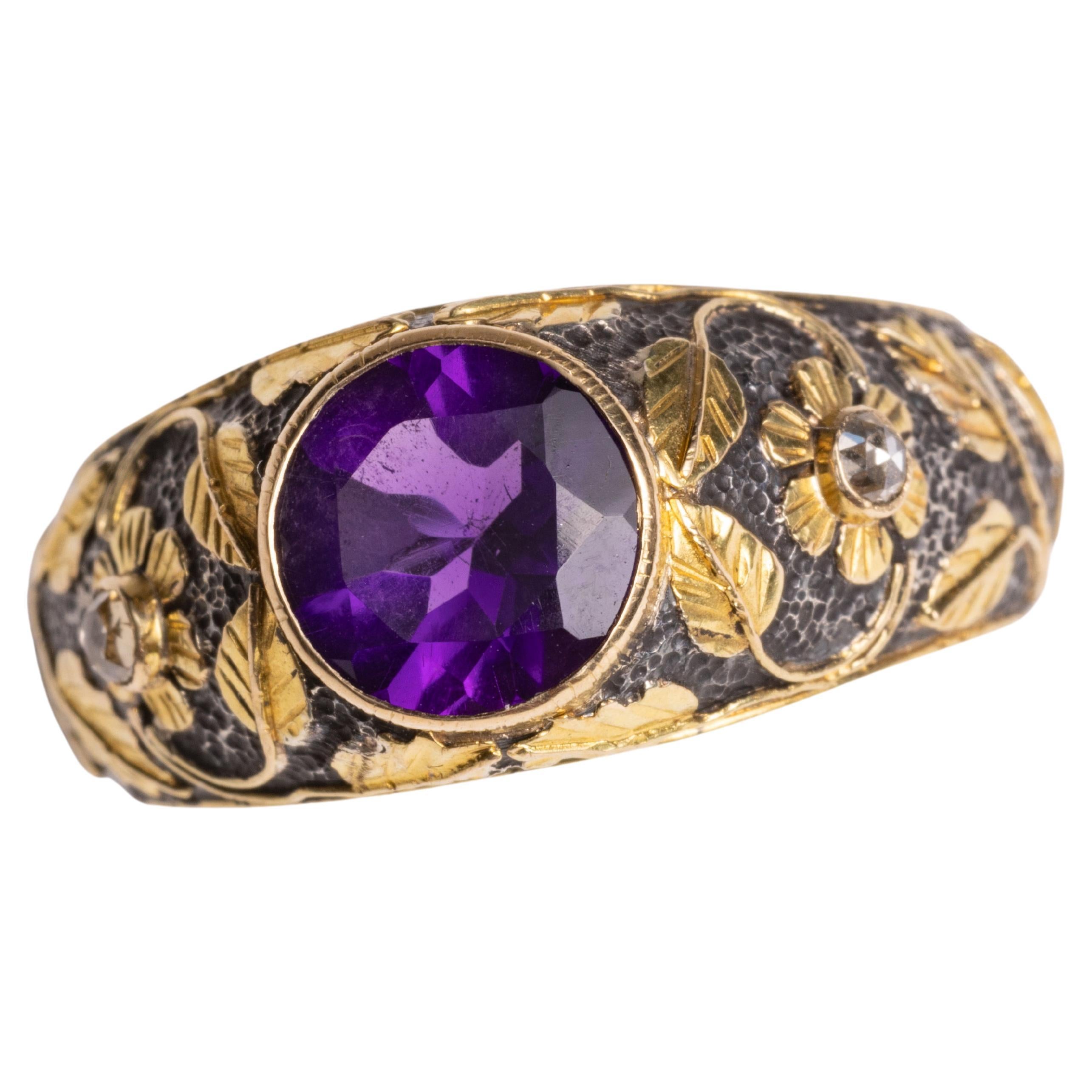 Faceted Amethyst and Diamond Ring in 18K Gold and Sterling