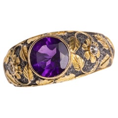 Faceted Amethyst and Diamond Ring in 18K Gold and Sterling