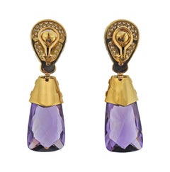 Faceted Amethyst Citrine Diamond Gold Cocktail Earrings