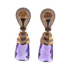 Facettierte Amethyst-, Citrin- und Diamant-Cocktail-Ohrringe aus Gold