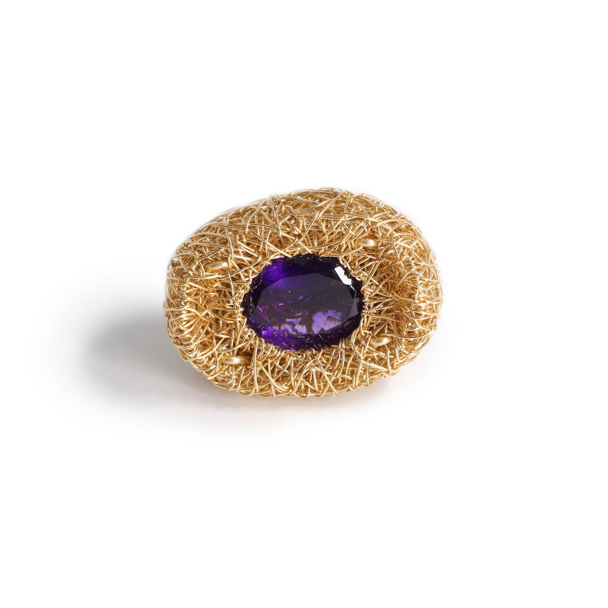 Améthyste facettée en coupe ovale en or 14kt F Bague de cocktail par l'Artistics en vente 5