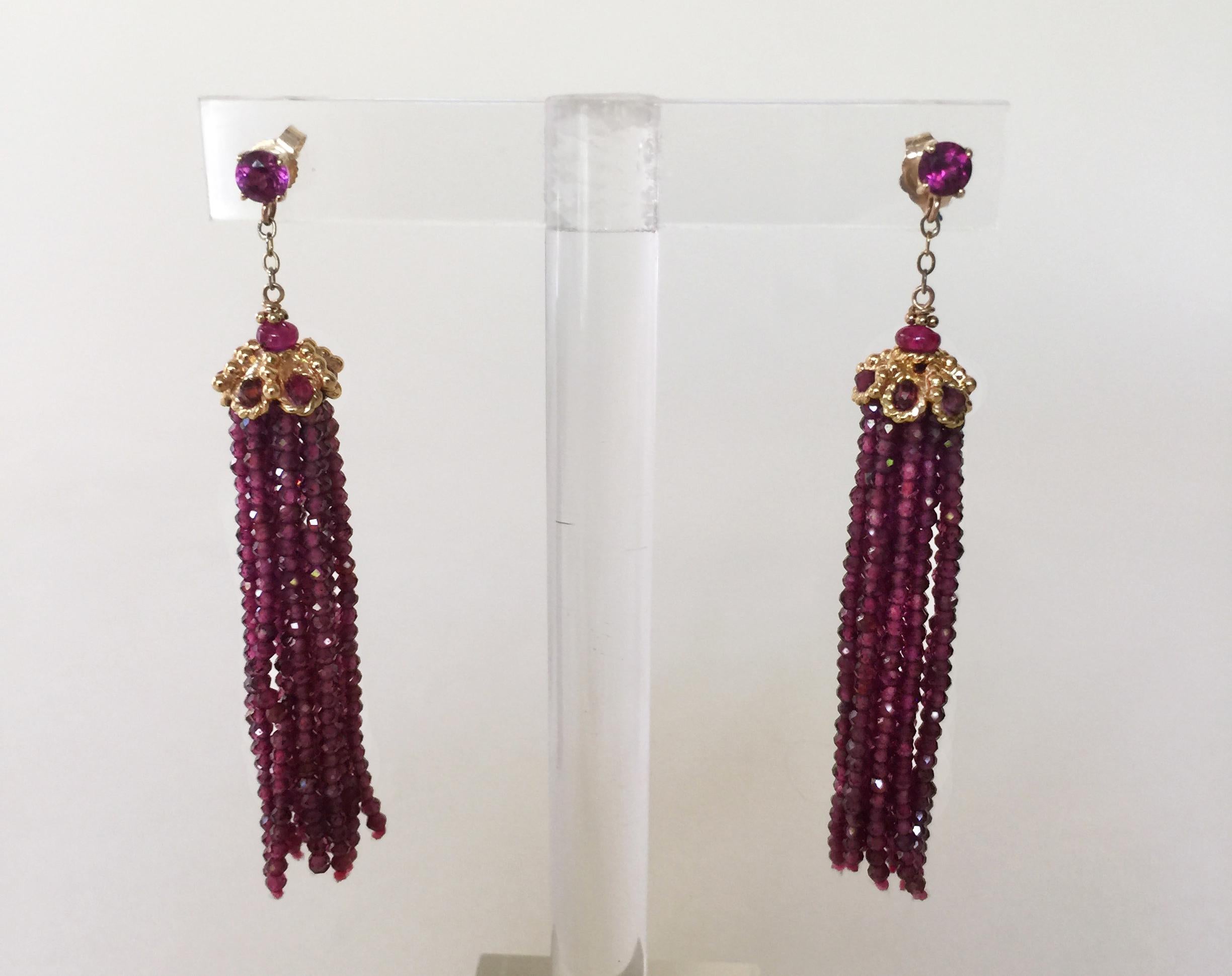 Artist  Marina J Faceted Amethyst  Stud Tassel Dangle Earrings and 14K Yellow Gold  For Sale