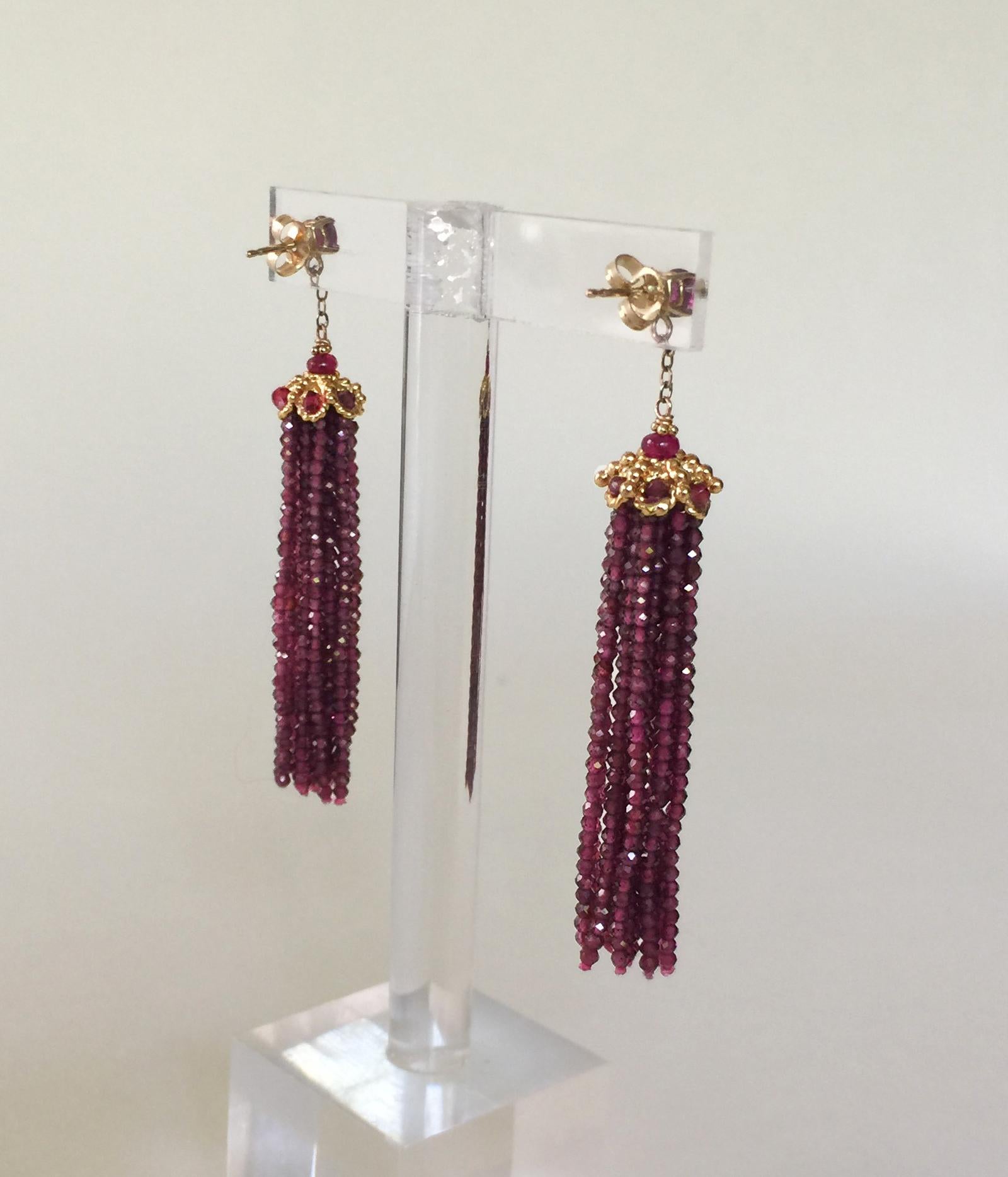 Bead  Marina J Faceted Amethyst  Stud Tassel Dangle Earrings and 14K Yellow Gold  For Sale