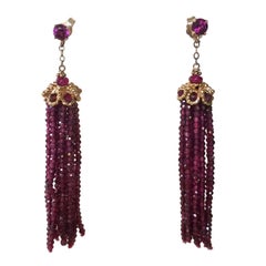Marina J Faceted Amethyst  Stud Tassel Dangle Earrings and 14K Yellow Gold