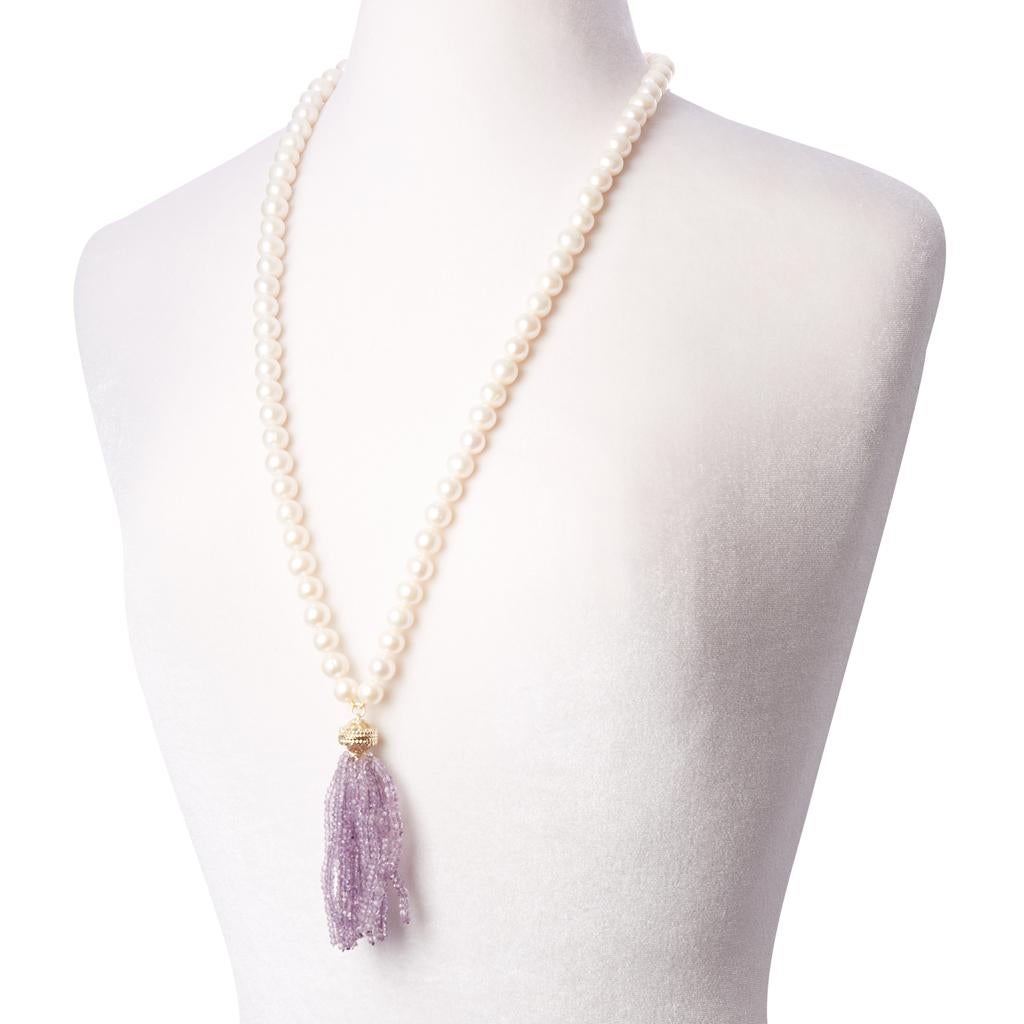 Hand-strung, 18 strand tassel featuring 2mm faceted chalcedony stones and our signature 14K plated yellow gold magnetic tassel clasp.

Enhance the look of any multi-strand magnetic Clara Williams necklace by adding this bold, glamourous