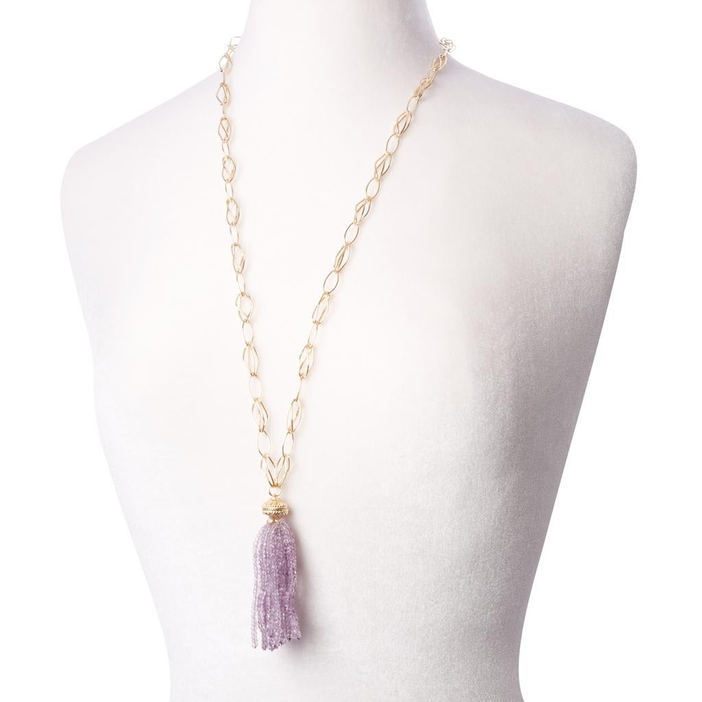 Contemporary 2mm Faceted Amethyst 18 Strand Necklace Tassel For Sale