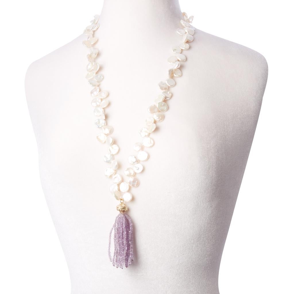 2mm Faceted Amethyst 18 Strand Necklace Tassel In New Condition For Sale In Chicago, IL